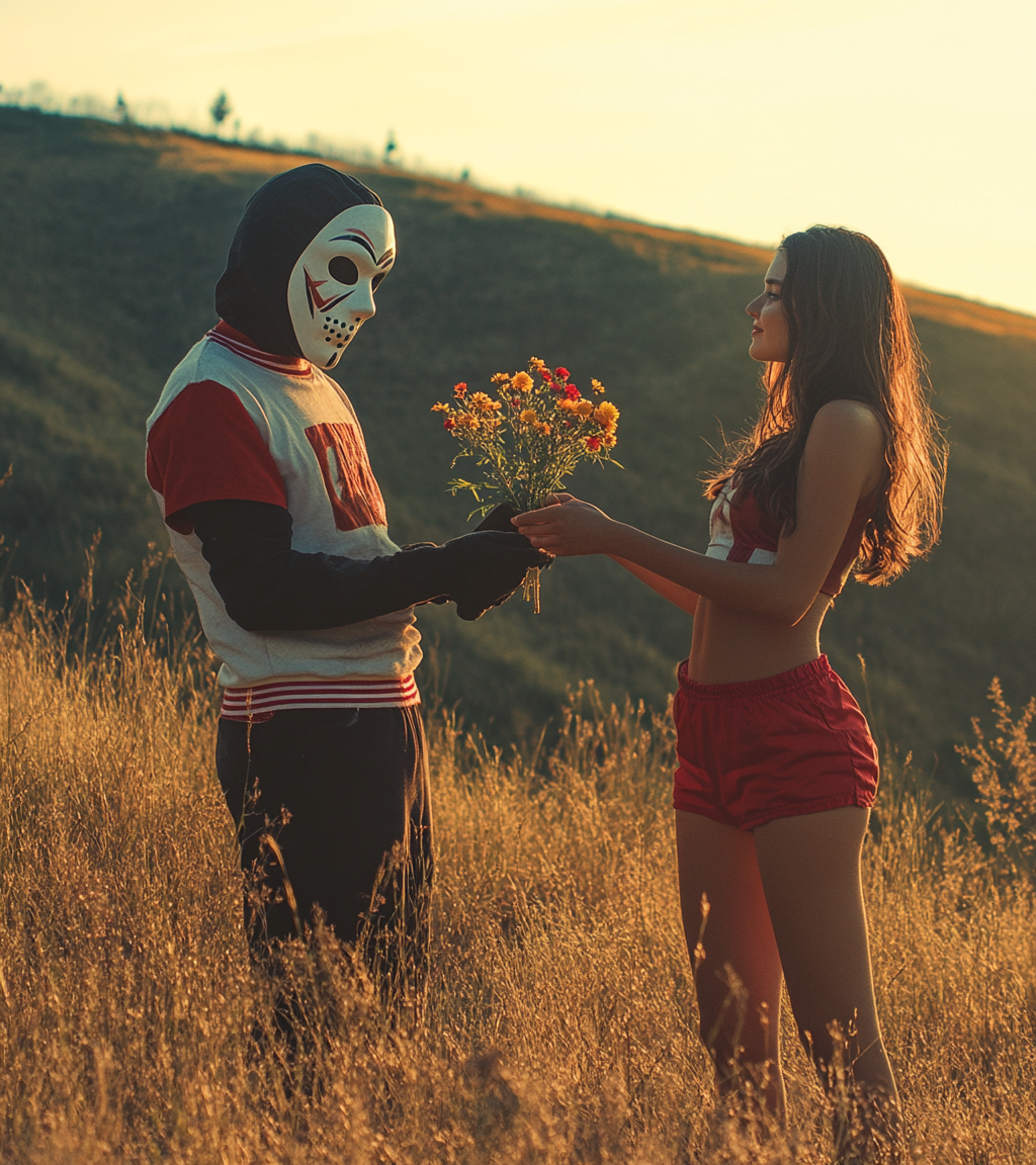 A Romantic Sunset Encounter with a Masked Man