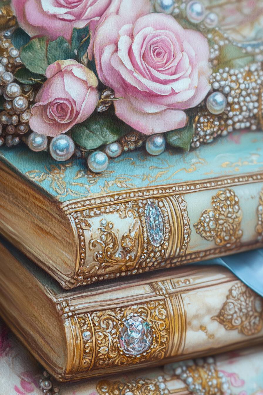 A Royal Book with Gold and Pink Roses