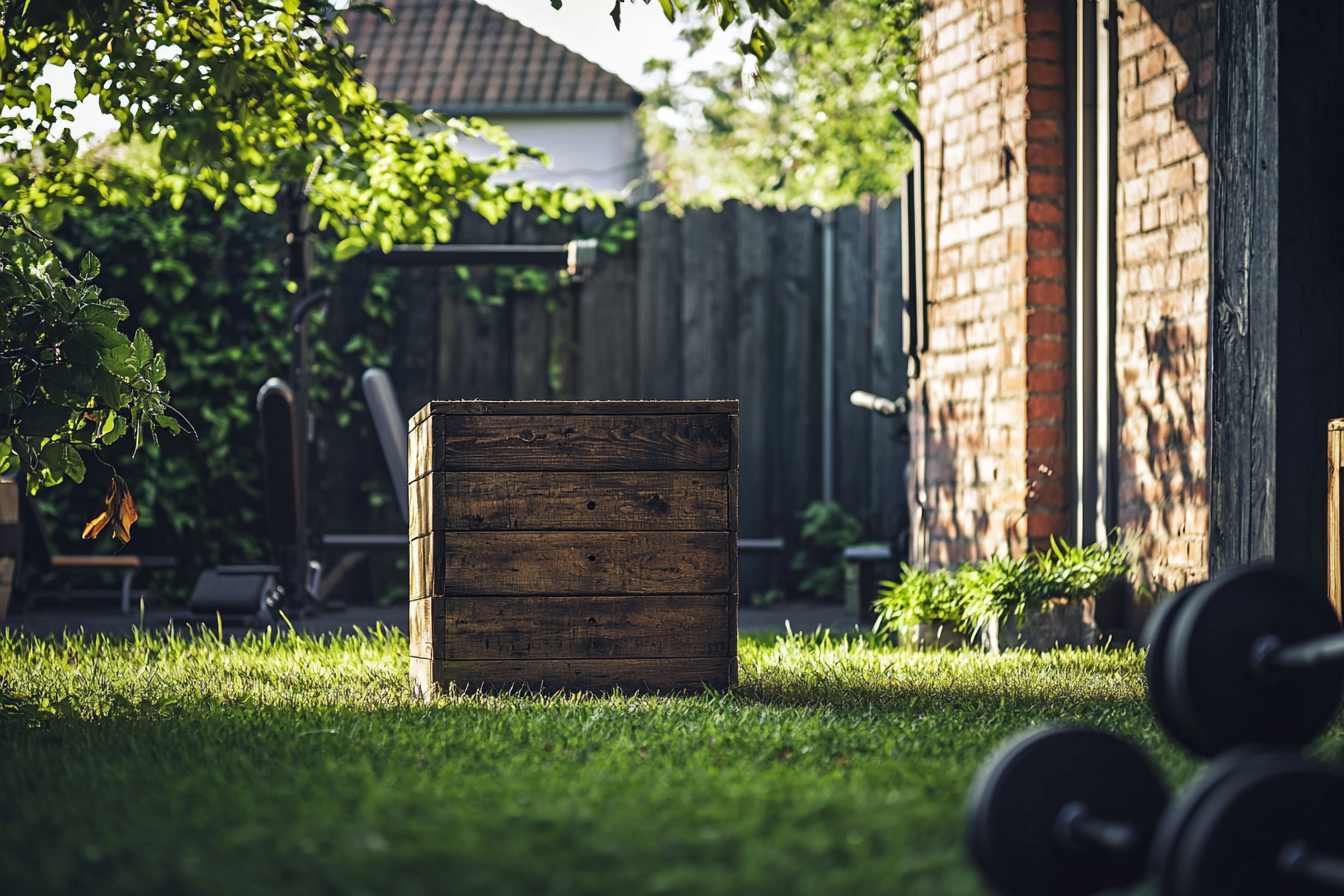 A Rustic Wooden Box in Outdoor Gym