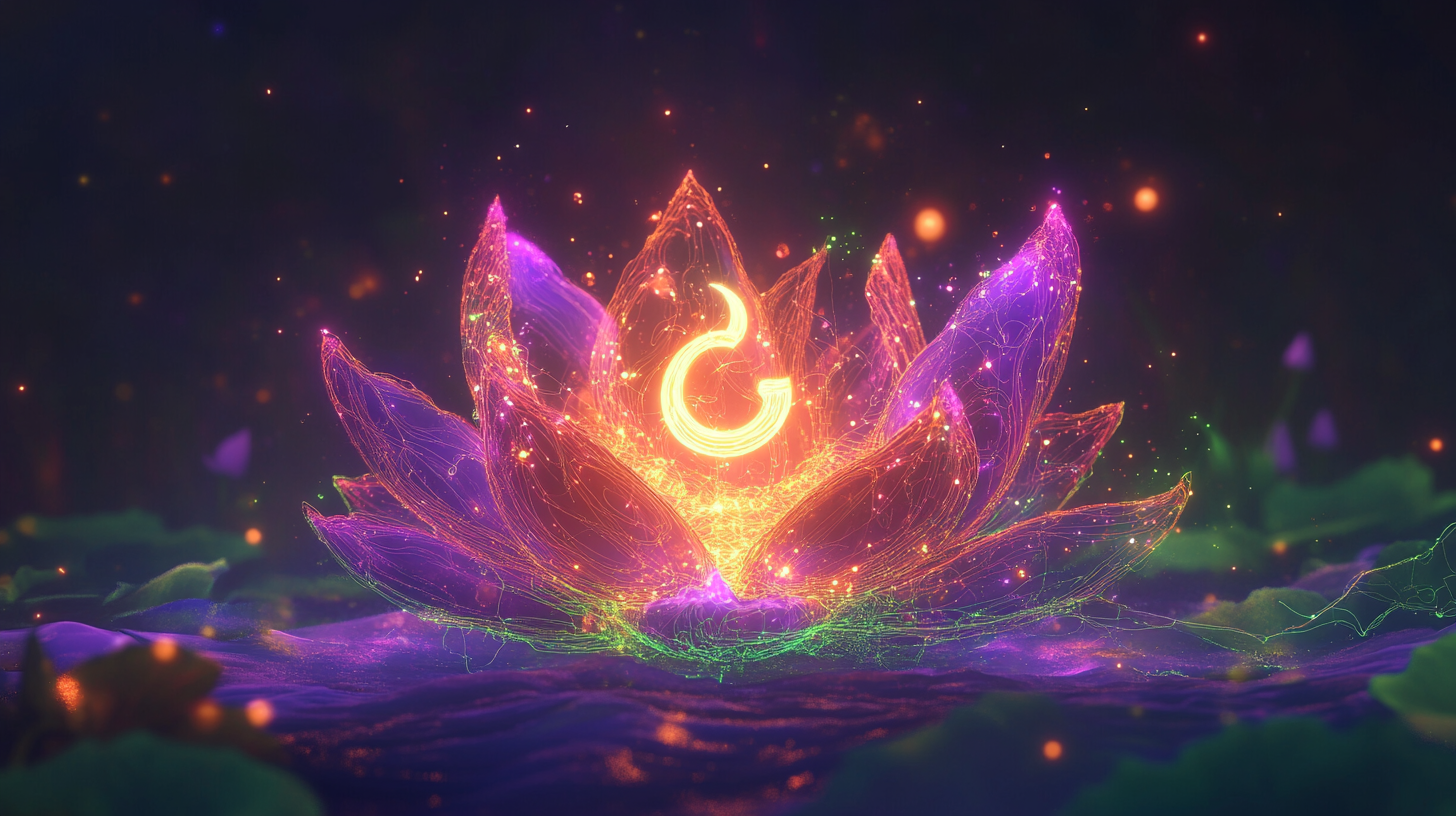 A Sacred Lotus Blossom with AI and Om