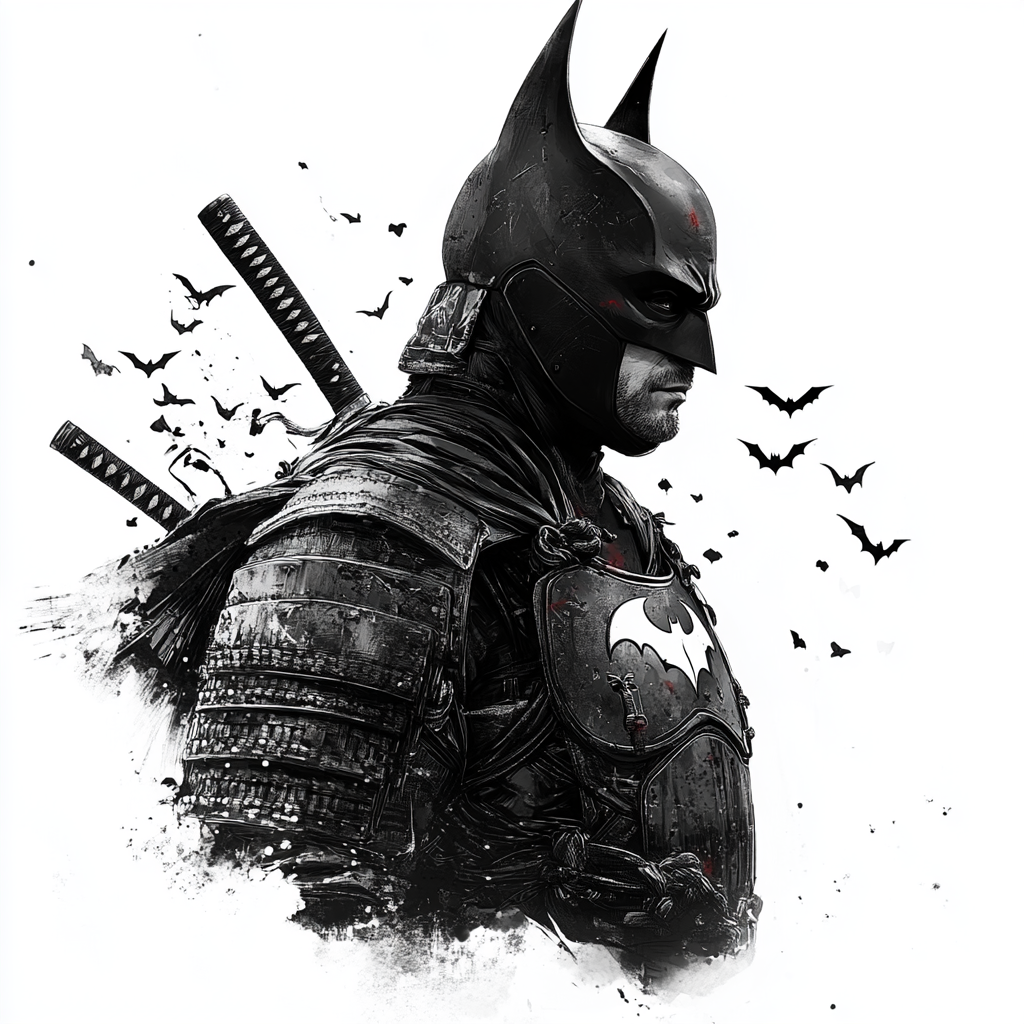 A Samurai Batman in Black and White