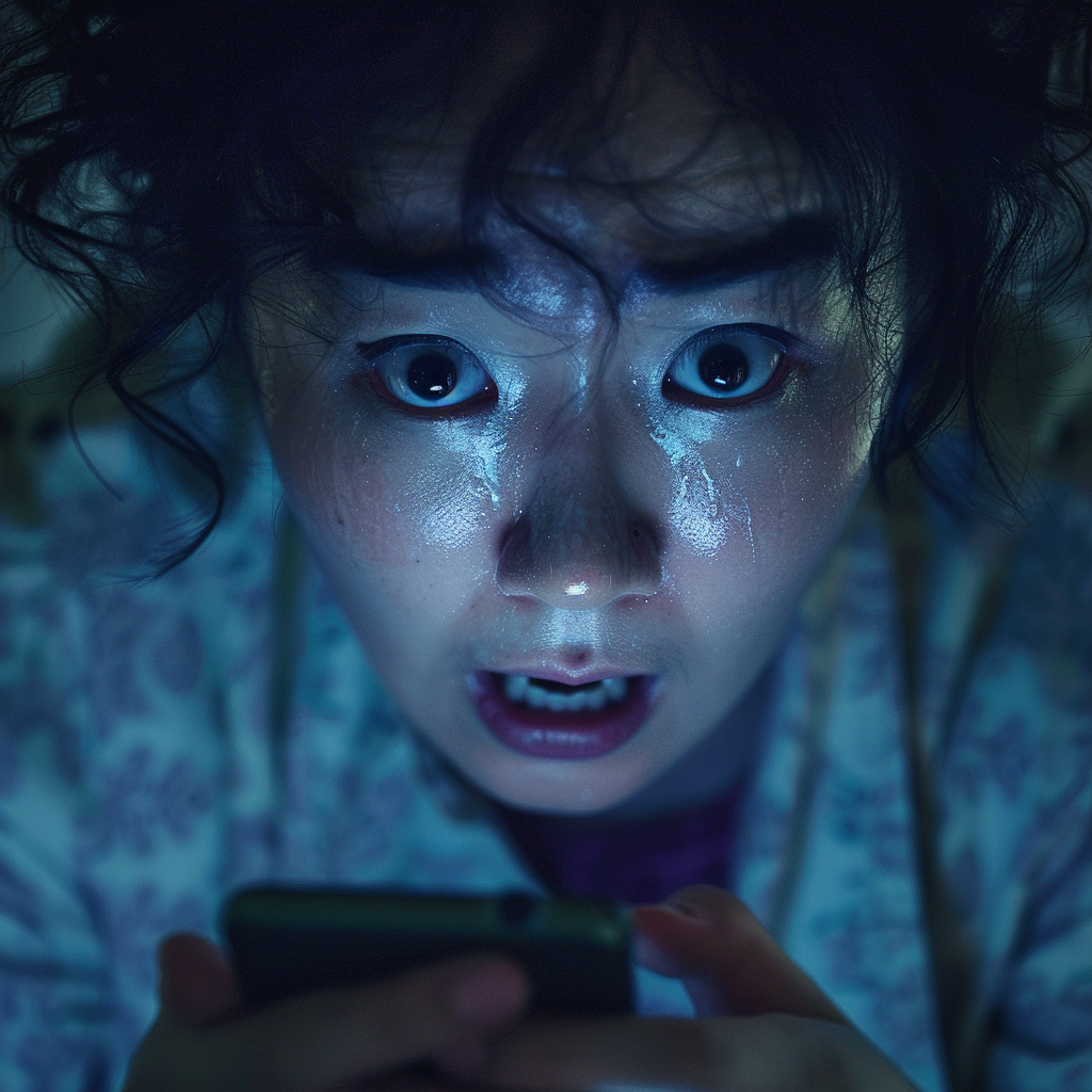 A Scared Person Holding iPhone with Panic Face