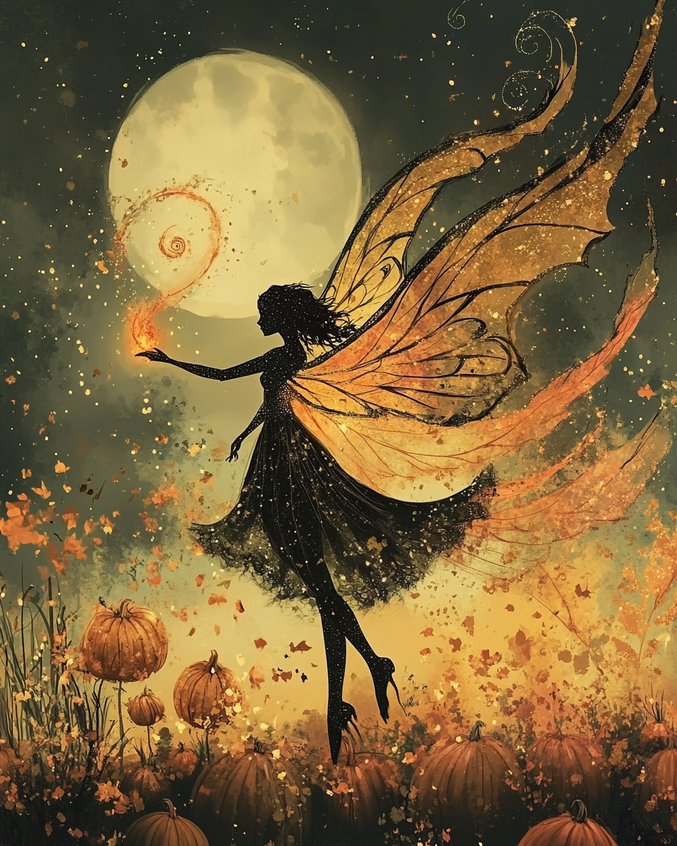 A Scary Fairy Casting Spell on Pumpkin Patch