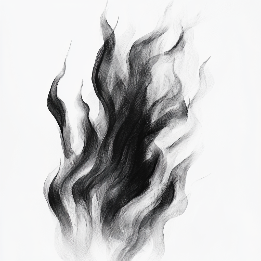 A Serene Ink Wash of Dynamic Flames