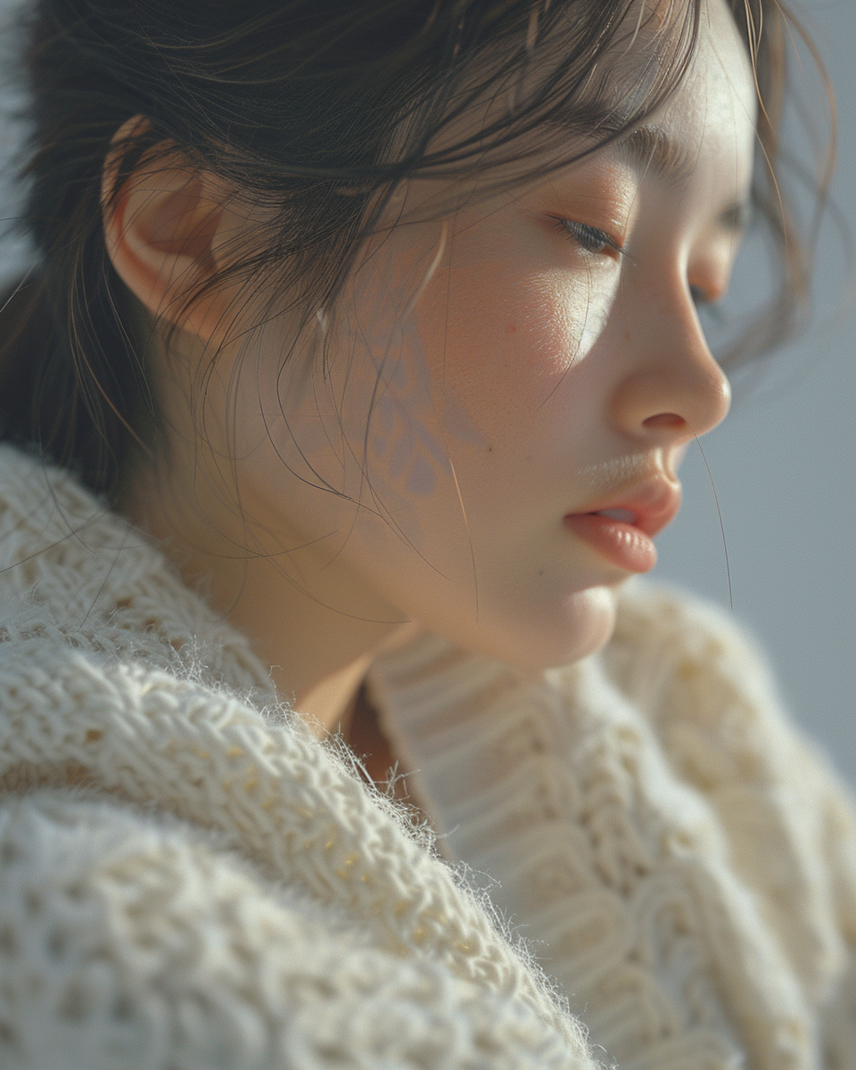 A Serene Japanese Girl in White Cardigan