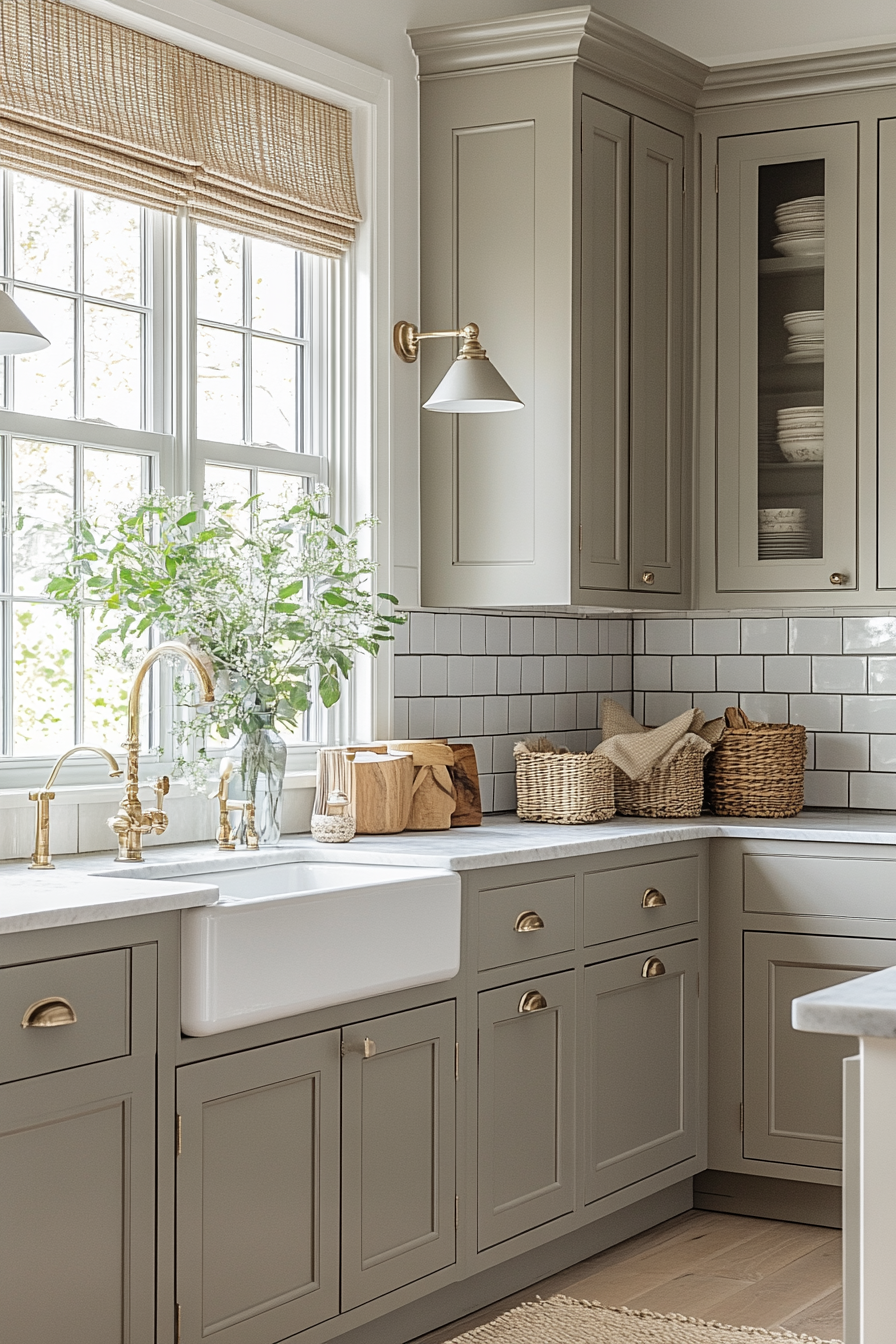 A Serene Kitchen: Pebble Gray Cabinets & Natural Harmony