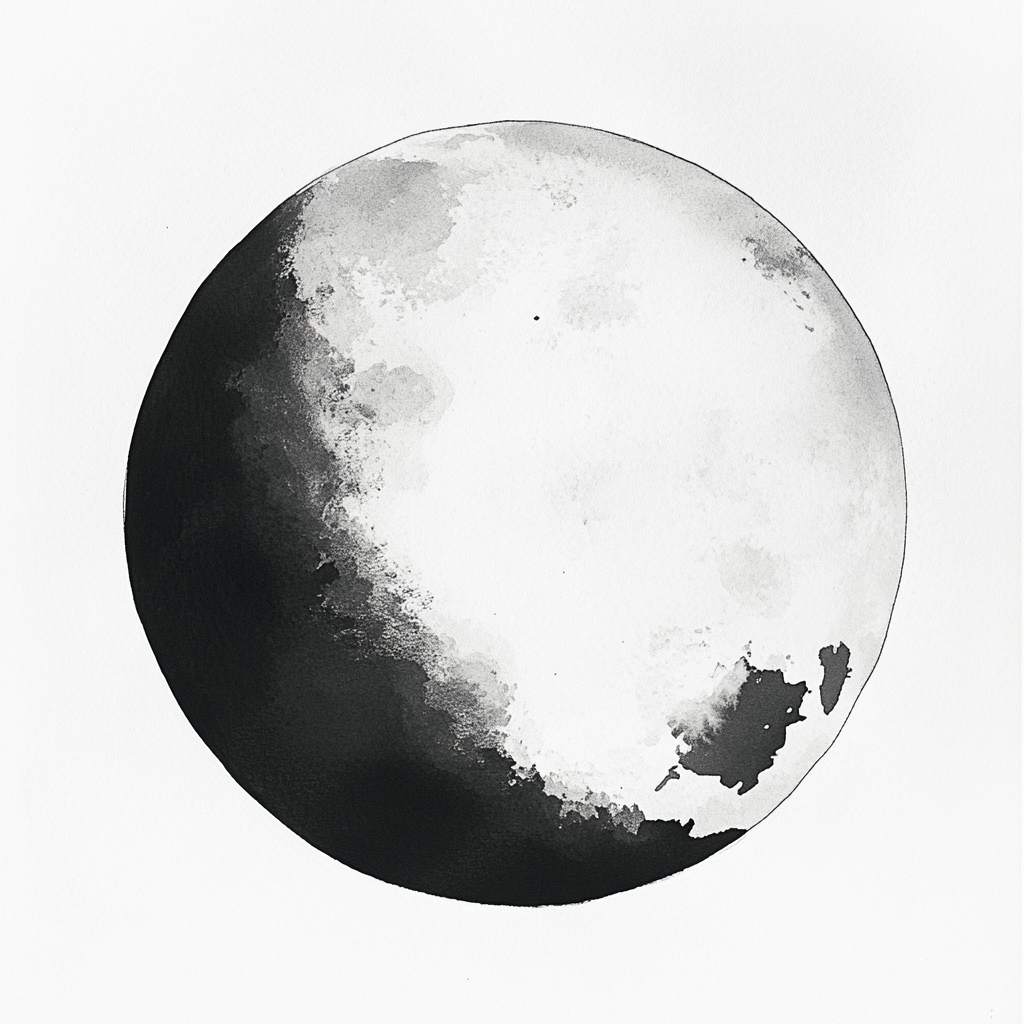 A Serene Moon in Ink Wash Style