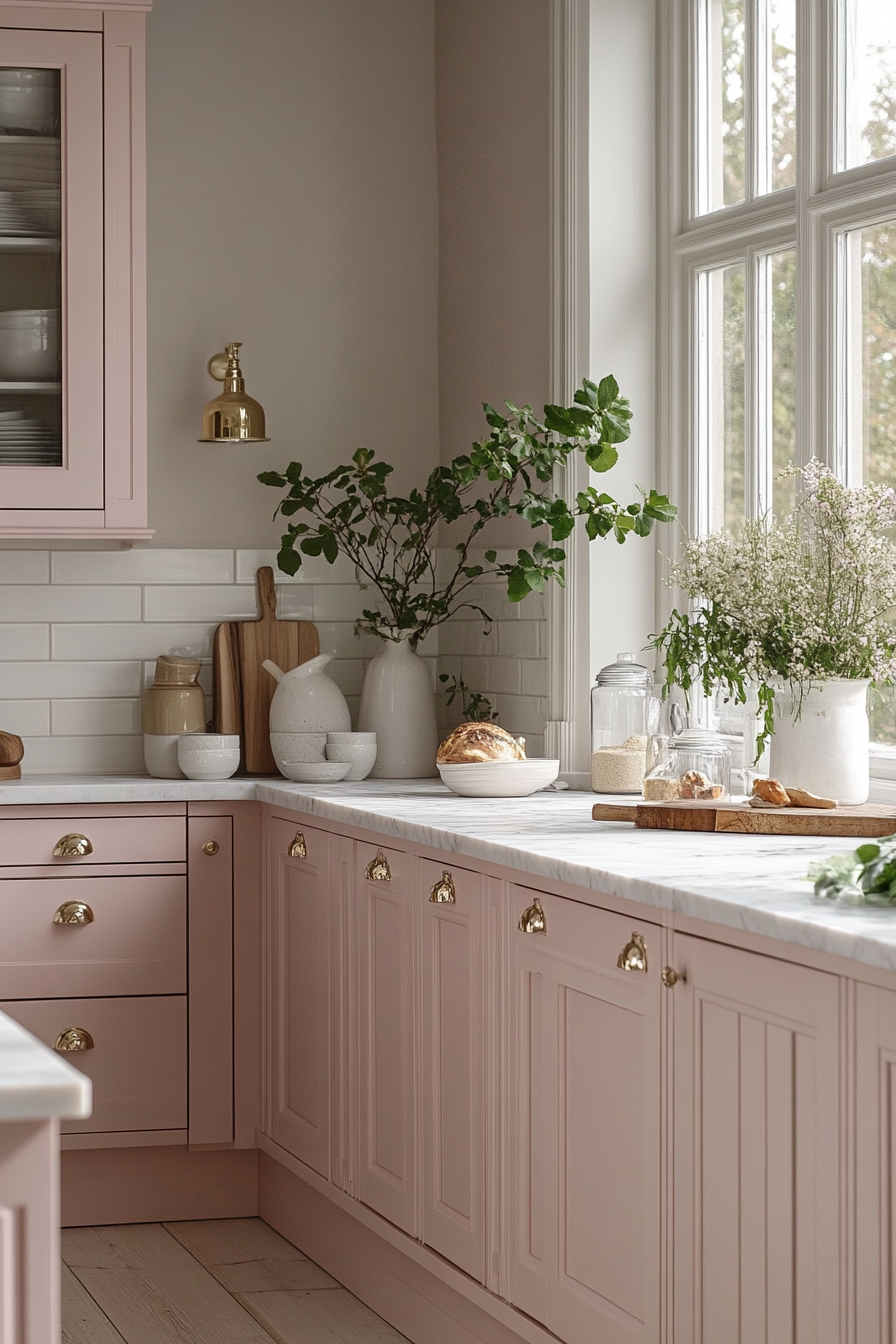 A Serene Pink Kitchen with Soft Shell Sensation