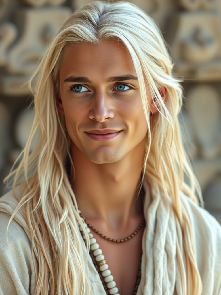 A Serene Young Man with Tribal, Mystical Aura