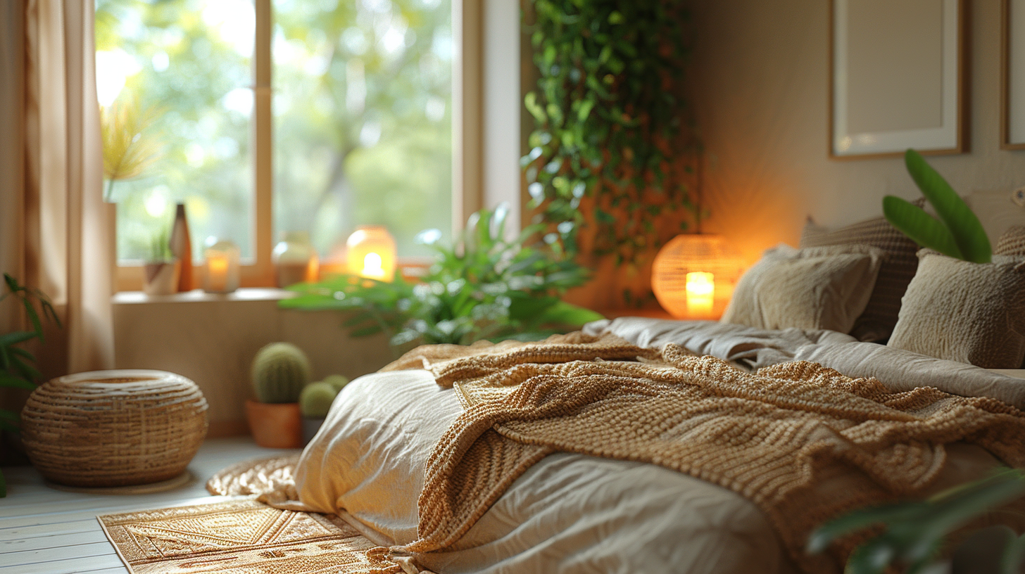 A Serene and Cozy Bedroom with Warm Lighting