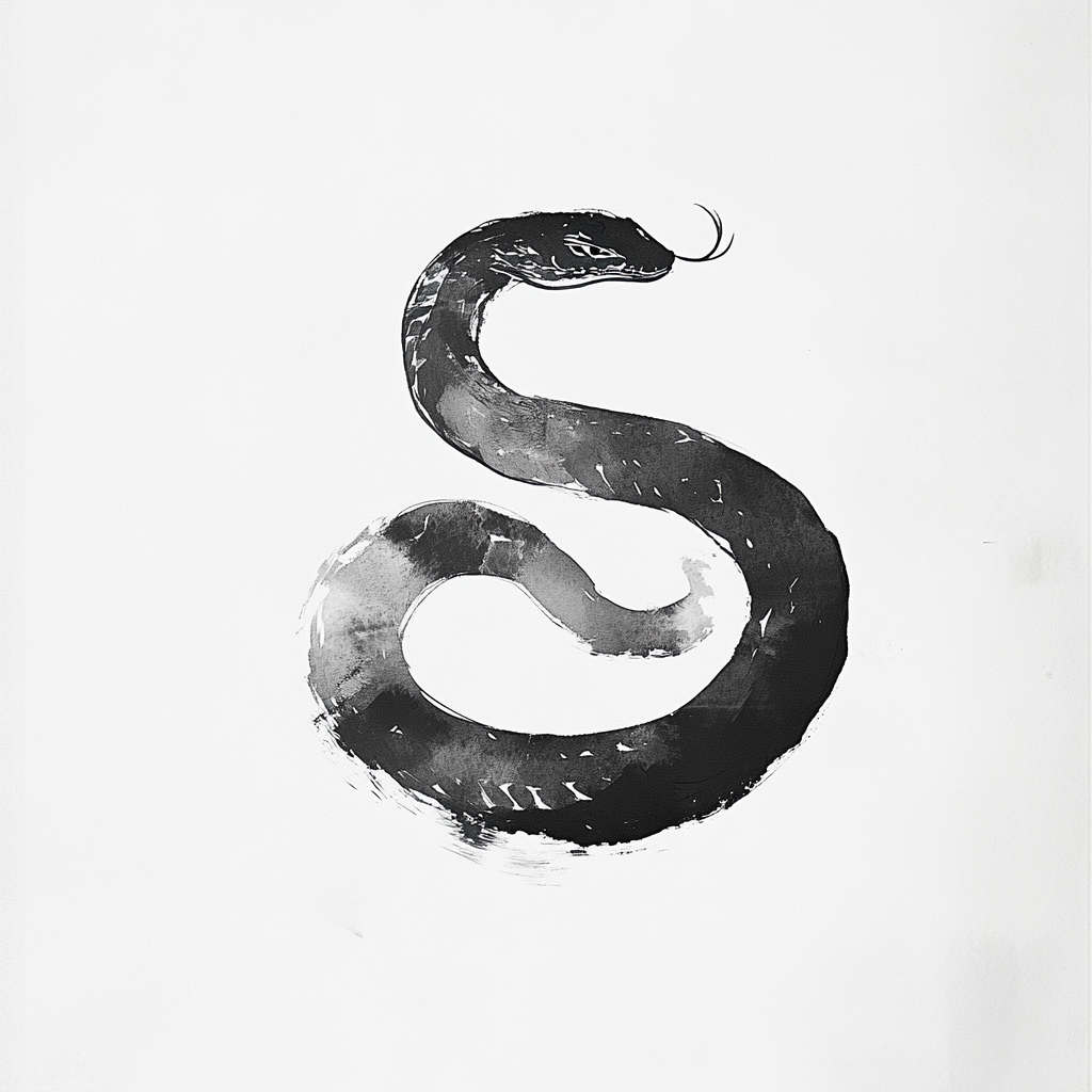 A Serpent's Graceful Ink Wash Pose