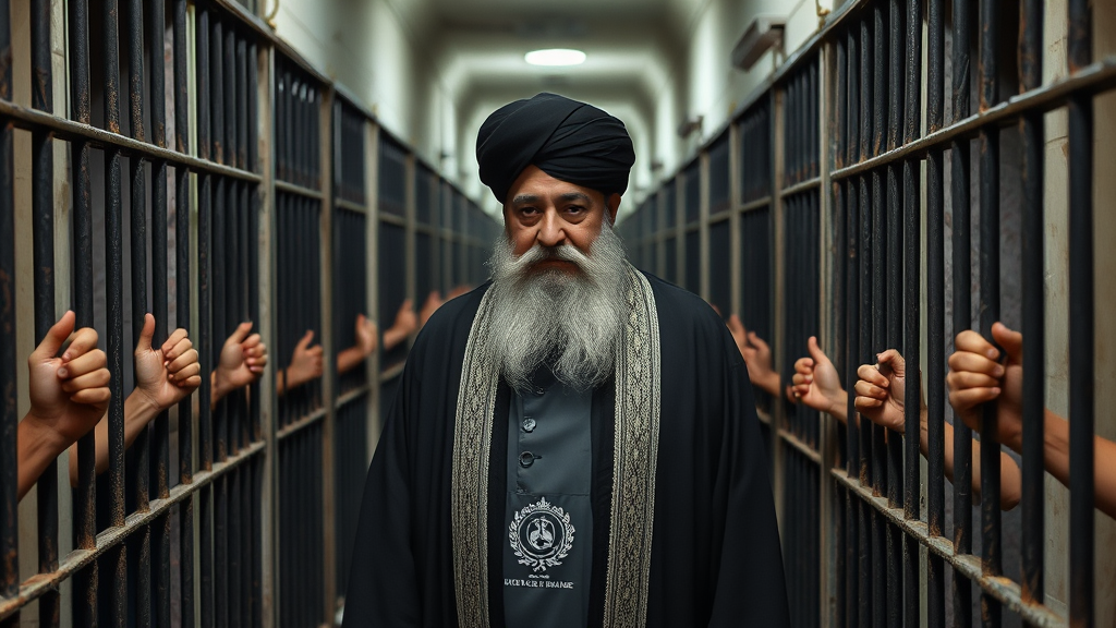 A Shiite Cleric in Prison with Clasping Prisoners