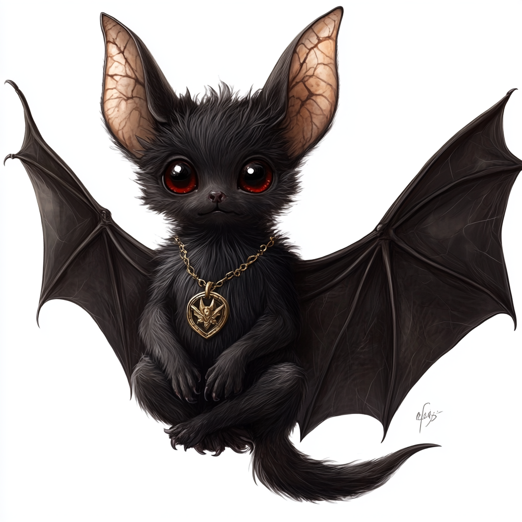 A Shiny Black Bat with Red Eye-Fantasy Art