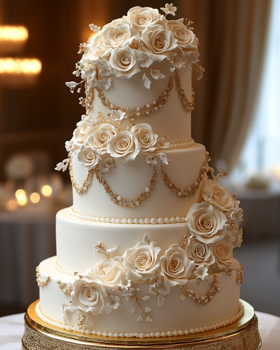 A Shiny Gold and White Arabic-Inspired Cake