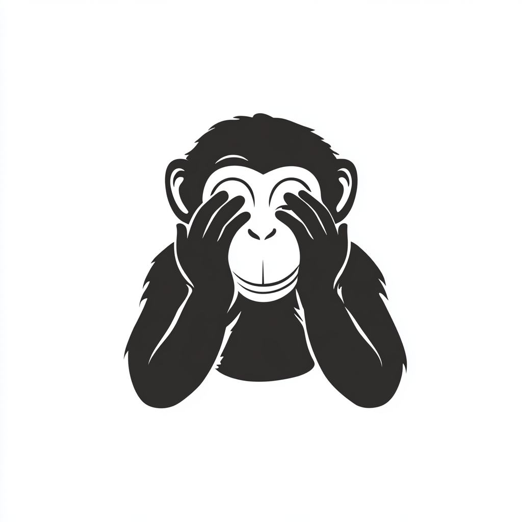 A Silly Monkey Hides Eyes, Smiling Vector