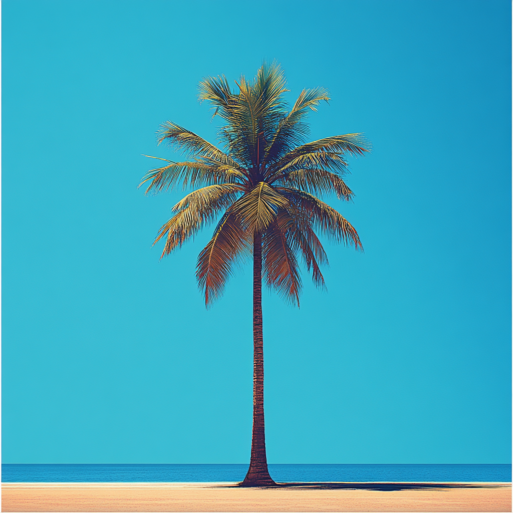 A Simple Palm Tree on Bright Blue Background