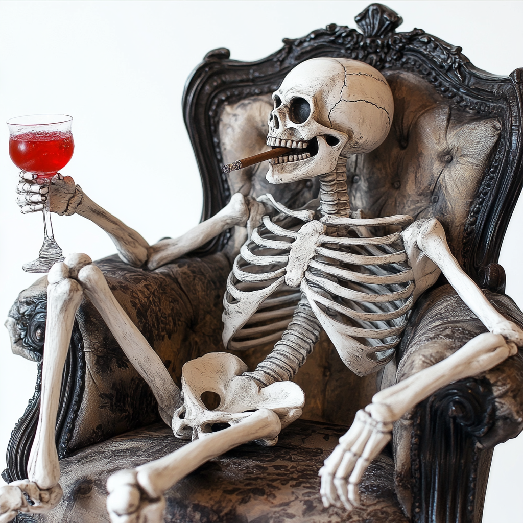 A Skeleton Enjoying Jazz Era Cocktail in Chair