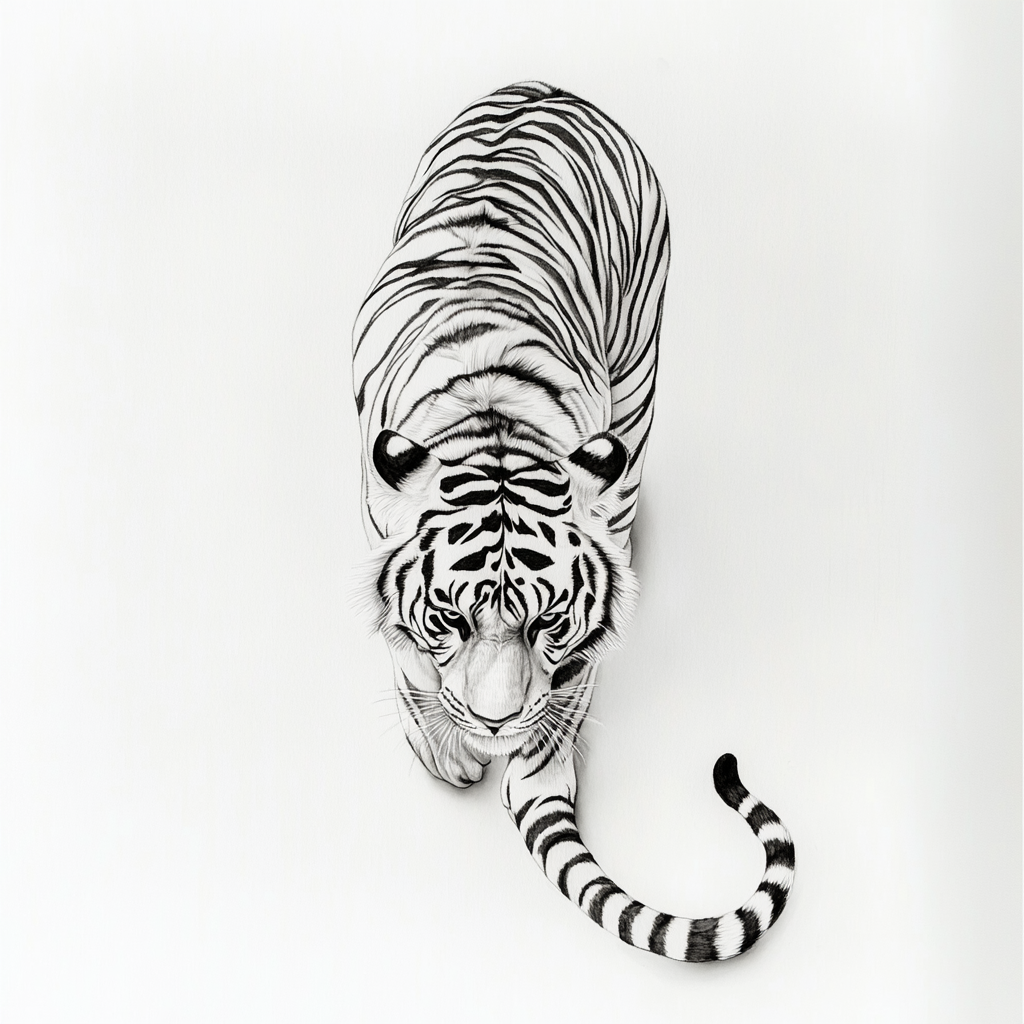 A Sketch of a Walking Tiger on White Background