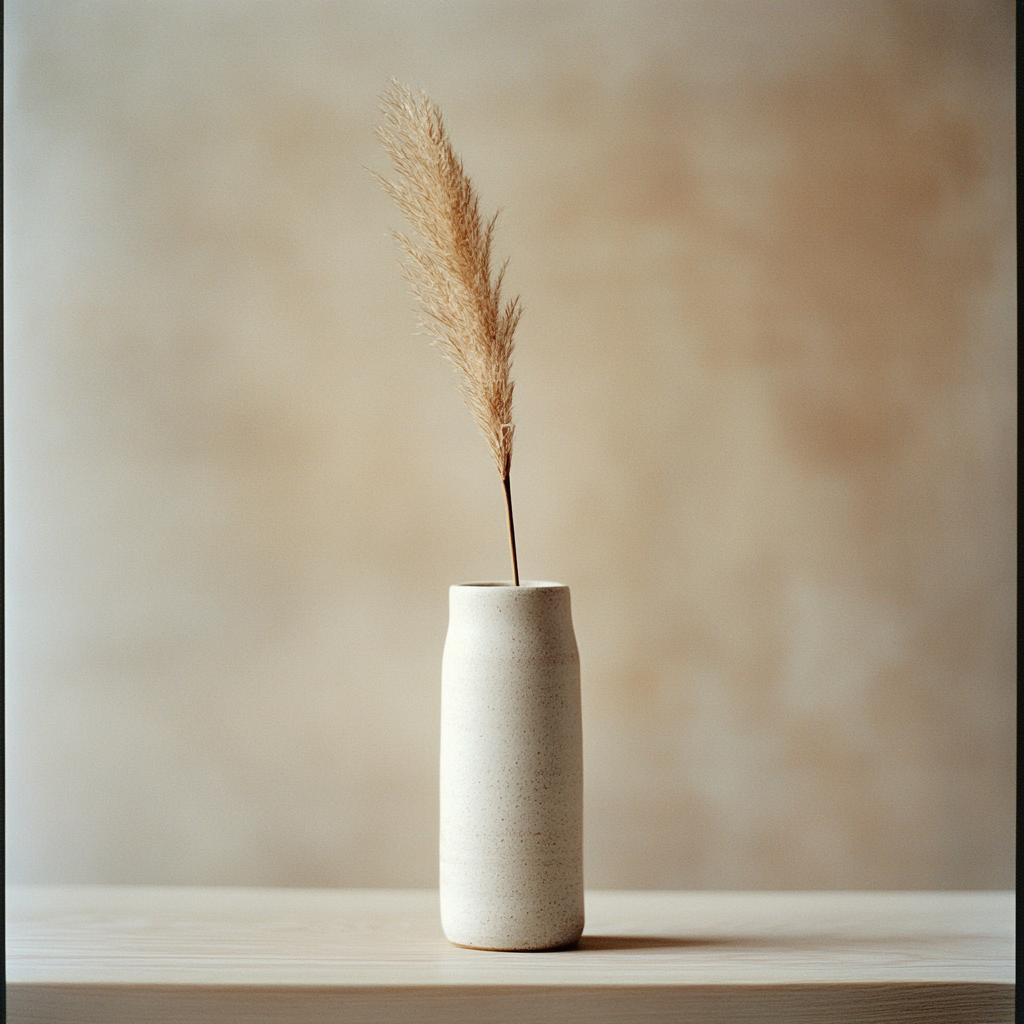 A Sleek Ceramic Vase with Pampas Grass