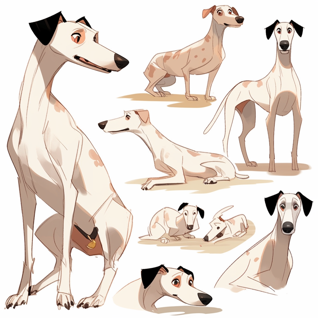 A Sleepy, Cute Whippet Dog Character in Animation