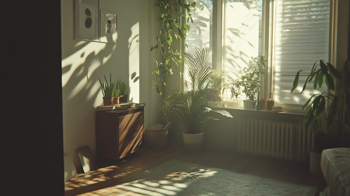 A Small Apartment Room with Plants and Light