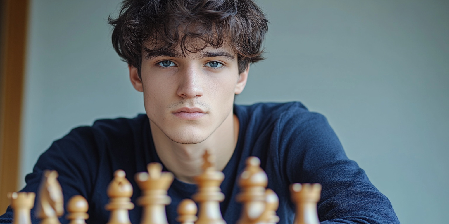 A Smart Man Playing Chess in School Shirt