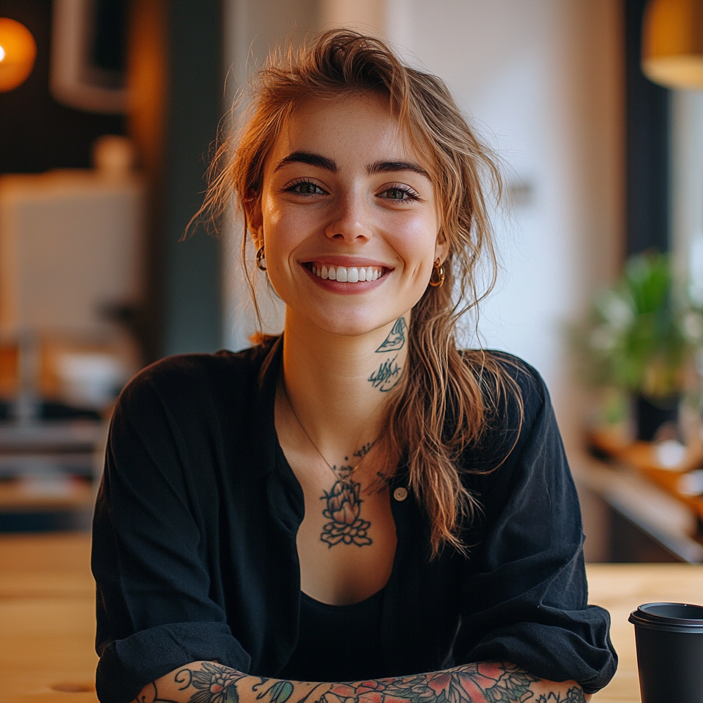 A Smiling Copywriter in a Co-Working Space