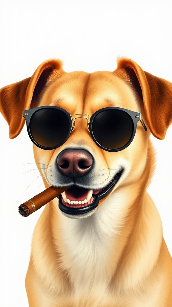 A Smiling Dog Wearing Sunglasses and Smoking