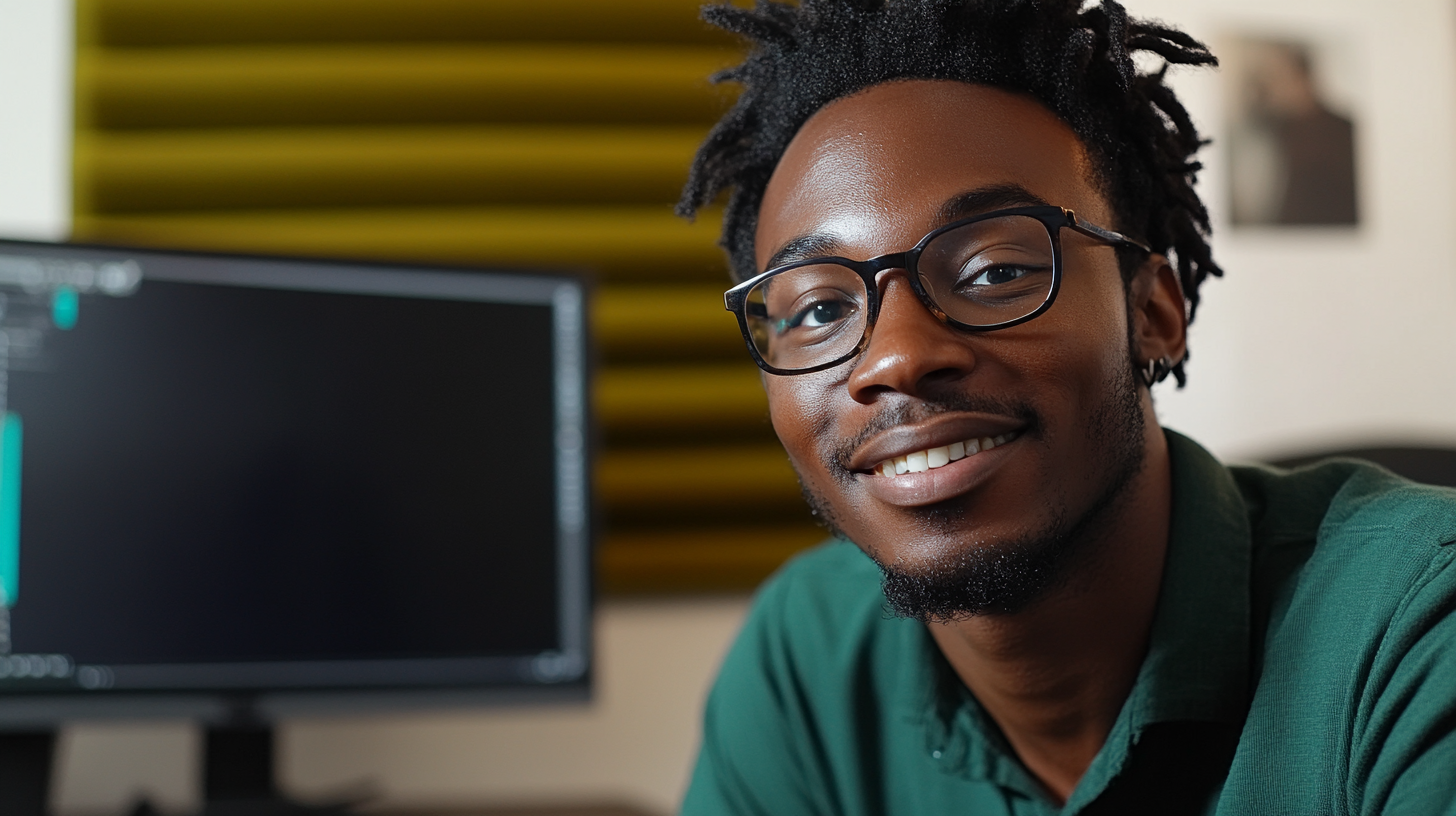 A Smiling Hipster at His Home Office