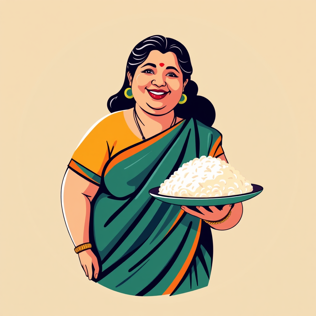 A Smiling South Indian Woman Logo with Rice