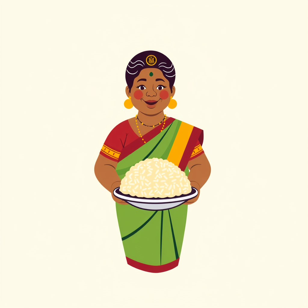 A Smiling Sri Lankan Woman with Rice Plate