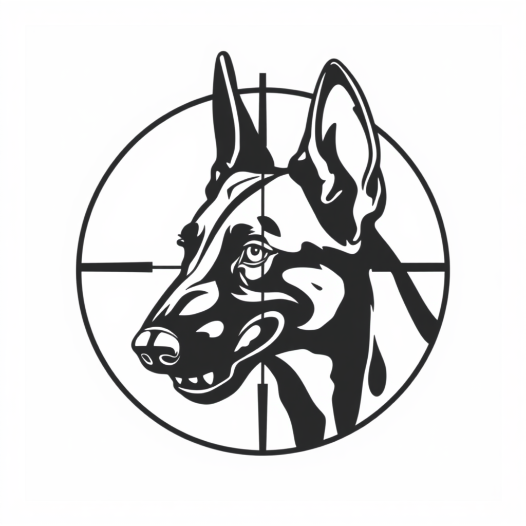 A Snarling Belgian Malinois in Crosshairs Logo