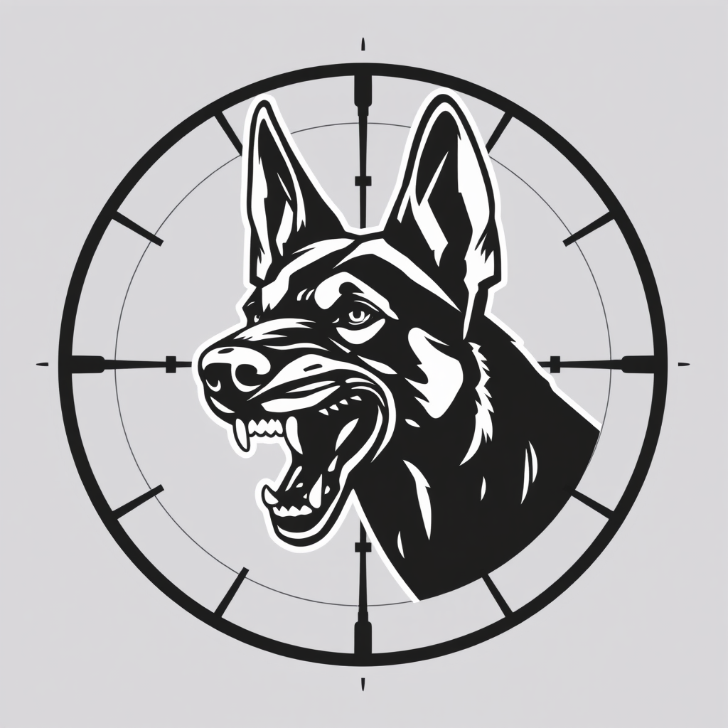 A Snarling Malinois Head in Crosshairs Logo