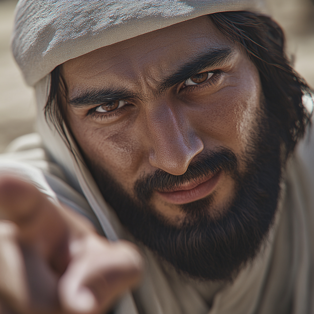 A Sneaky Arab Man Accusing with Intense Eyes.