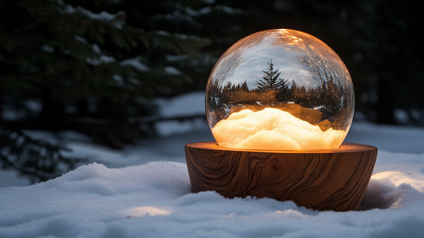 A Snow Globe in a Nighttime Pine Forest