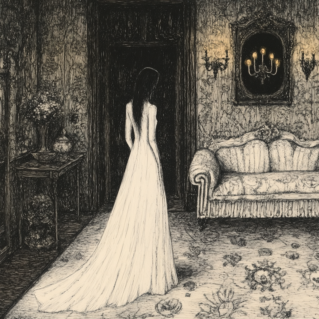 A Solitary Figure in Elegant White Gown