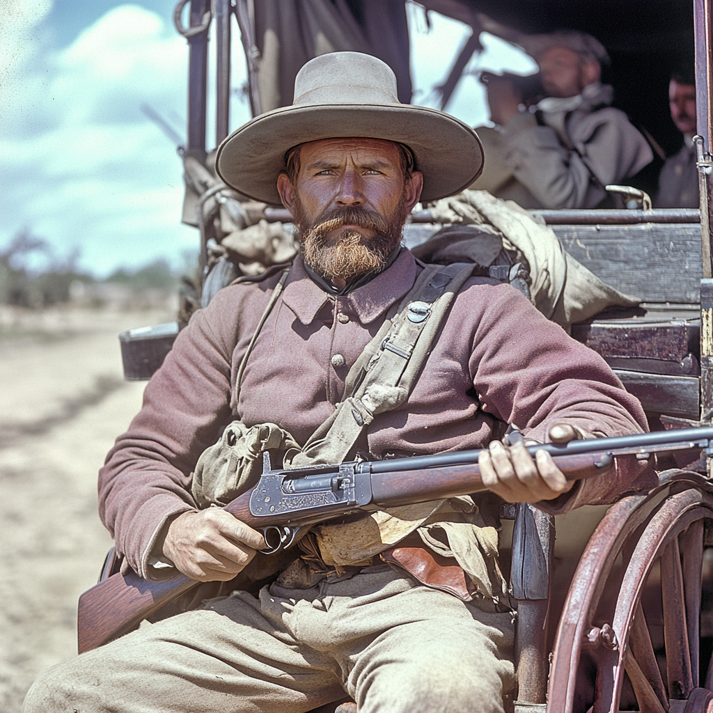 A South African soldier with gun by carriage.