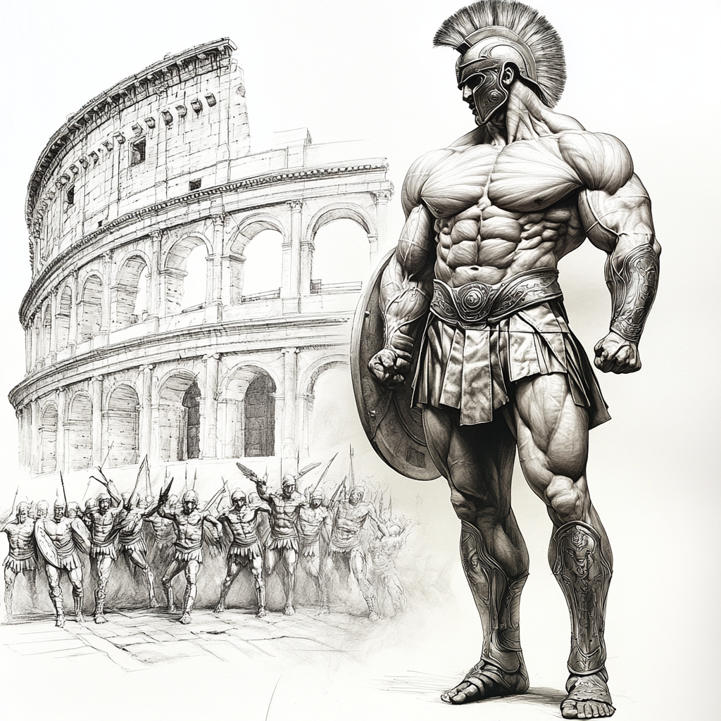 A Spartan warrior with defined muscles in battle