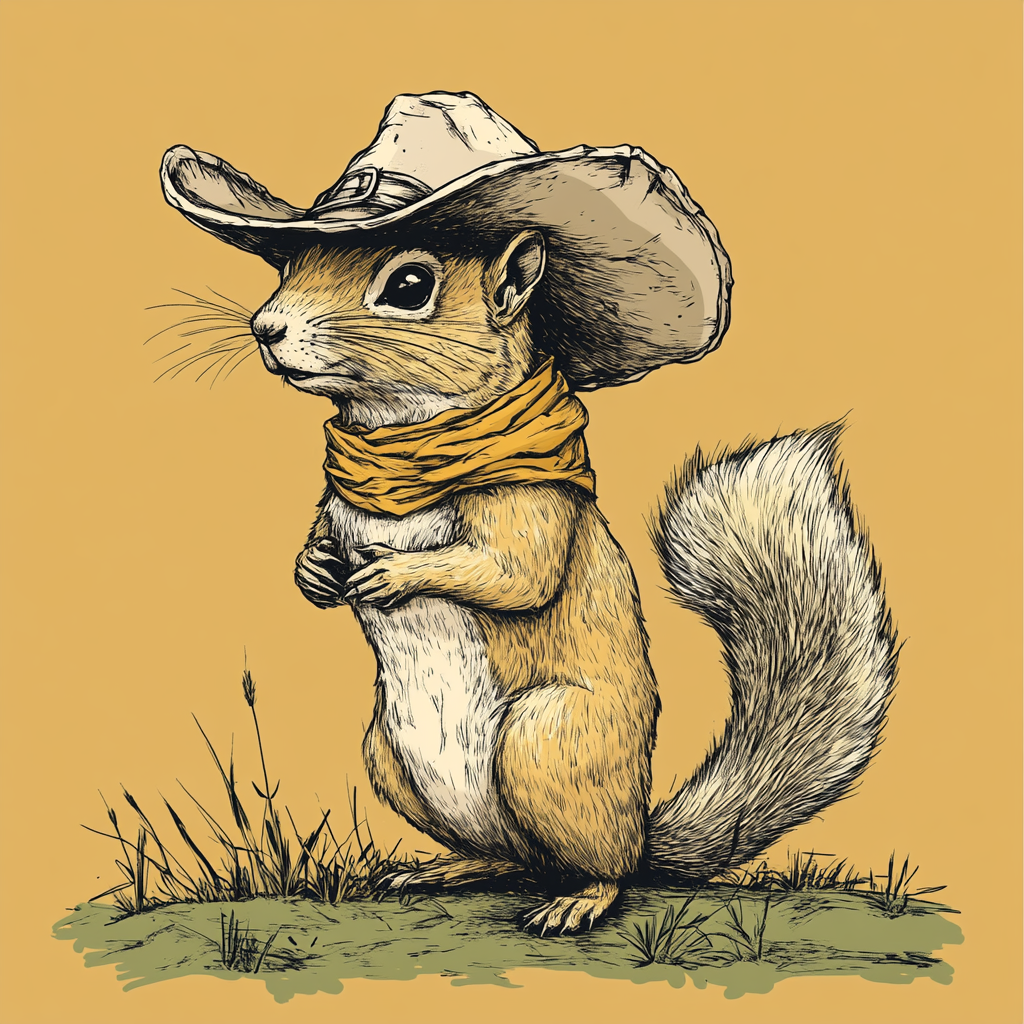 A Spiteful Squirrel in Cowboy Hat Ready to Fight