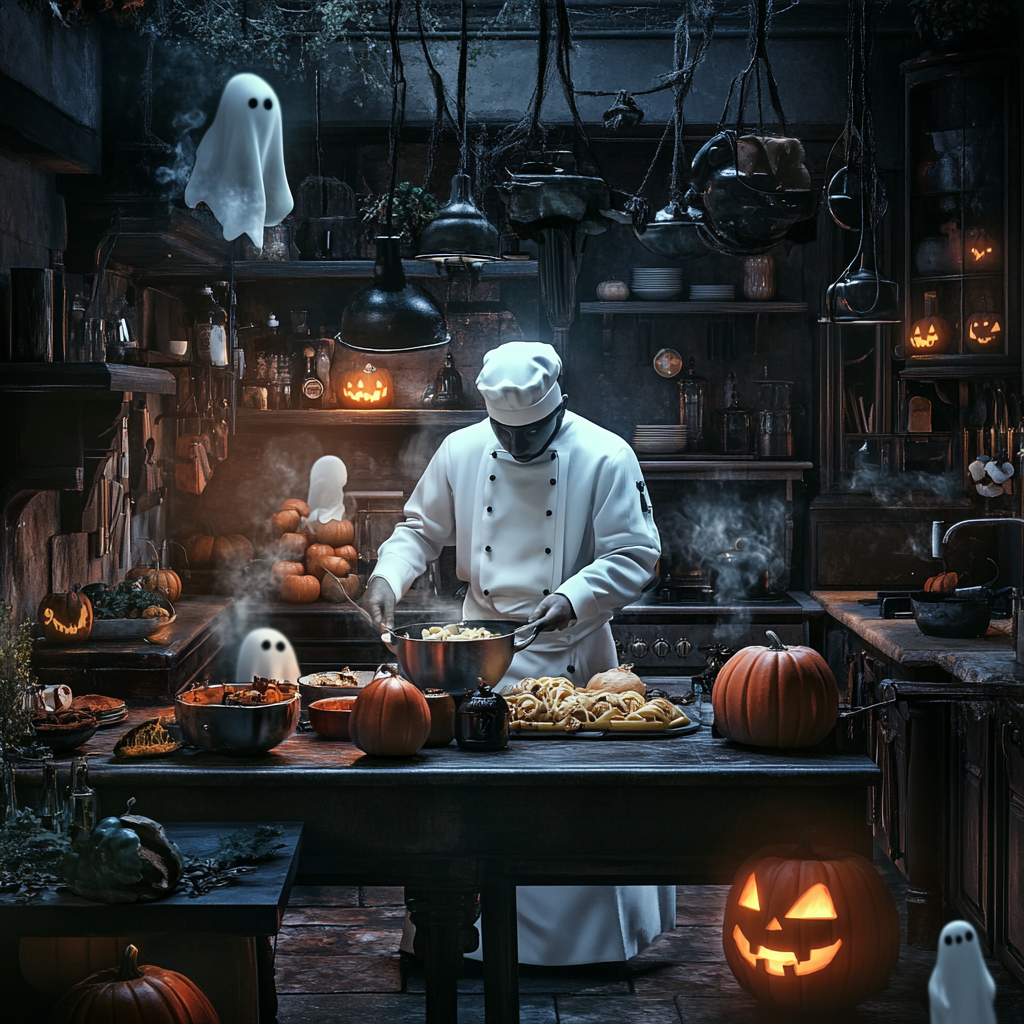 A Spooky Italian Chef Preparing Halloween Dishes