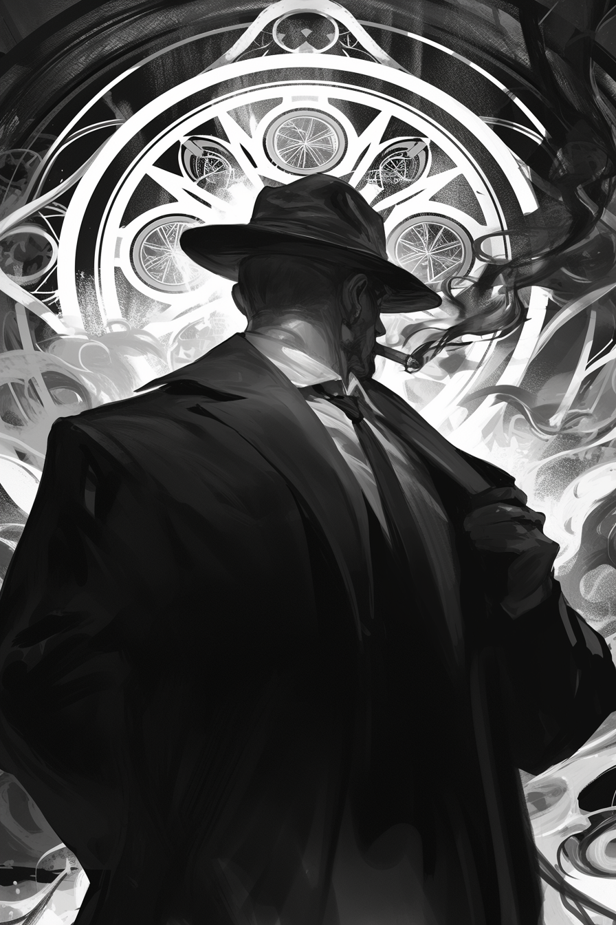 A Steampunk Noir Novel Cover with Smoking Man