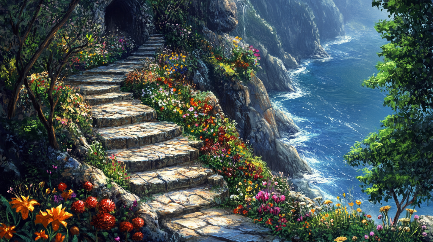 A Stone Path on Cliffside by Ocean