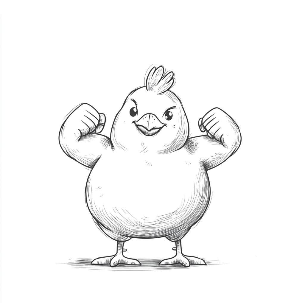 A Strong, Muscled Chicken in Old Cartoon Style