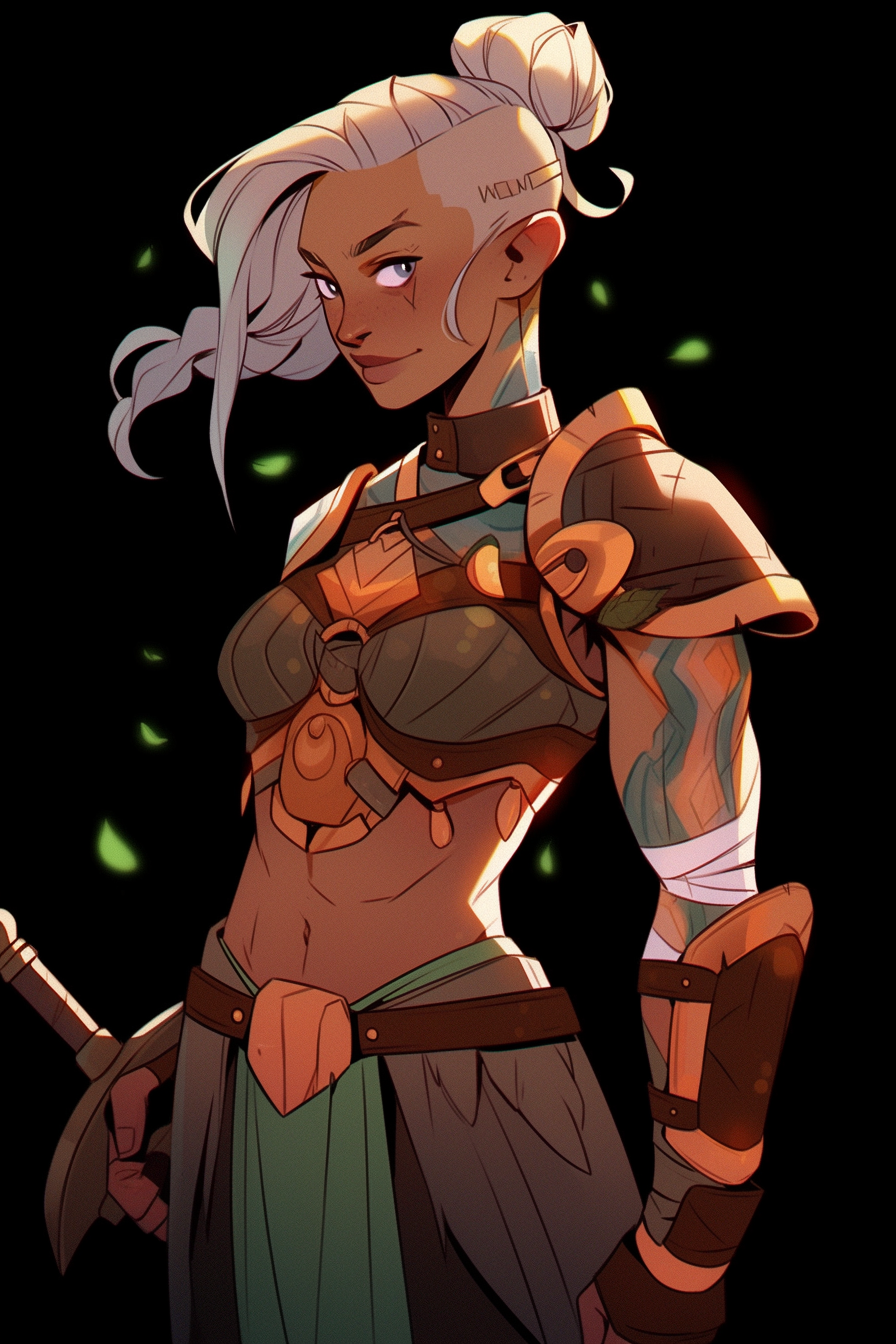 A Strong Girl Warrior With Swords In Armor