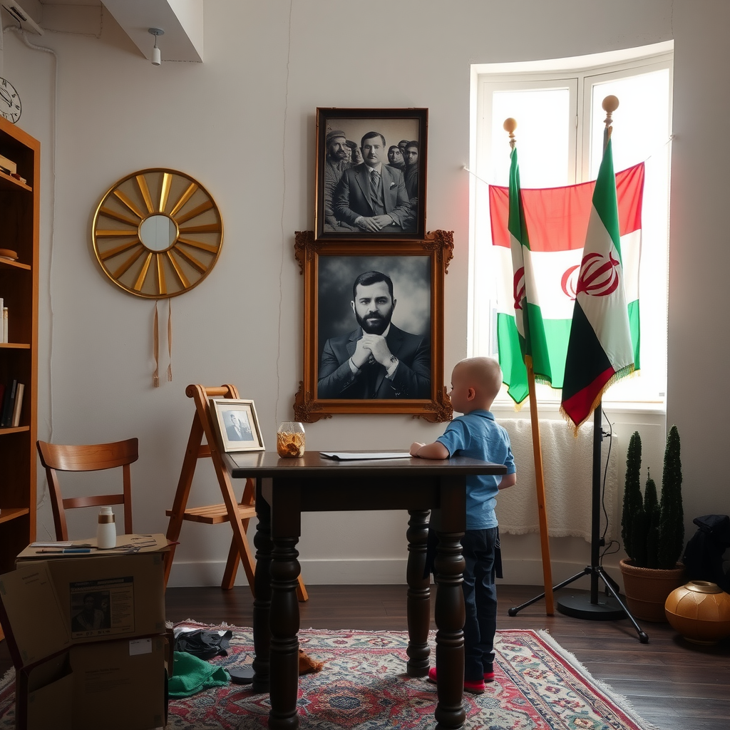 A Studio with Table, Martyrdom Picture and Flags