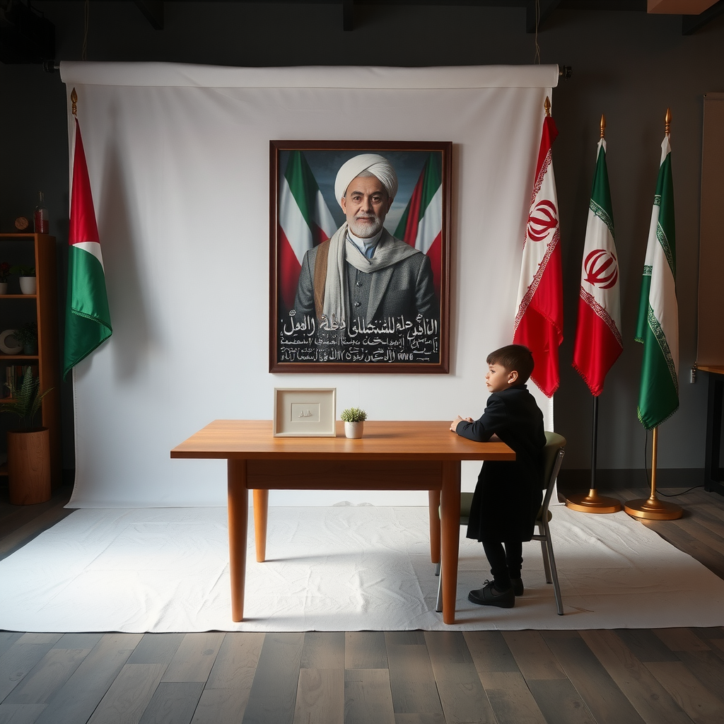 A Studio with a Table, Picture, Child, Flags