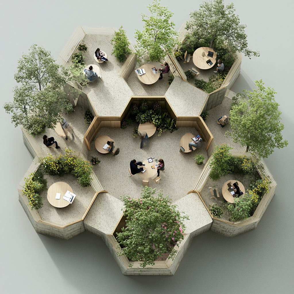 A Study Space with Garden and Desks