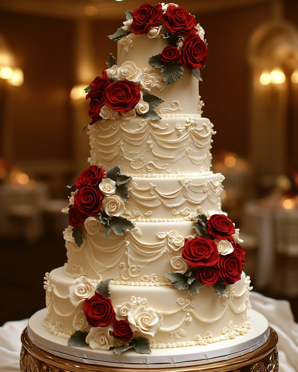 A Stunning Victorian Wedding Cake on Gold Stand