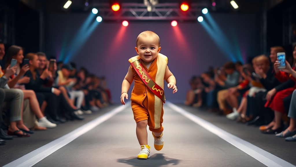 A Stylish Hot Dog Baby Strutting on Runway