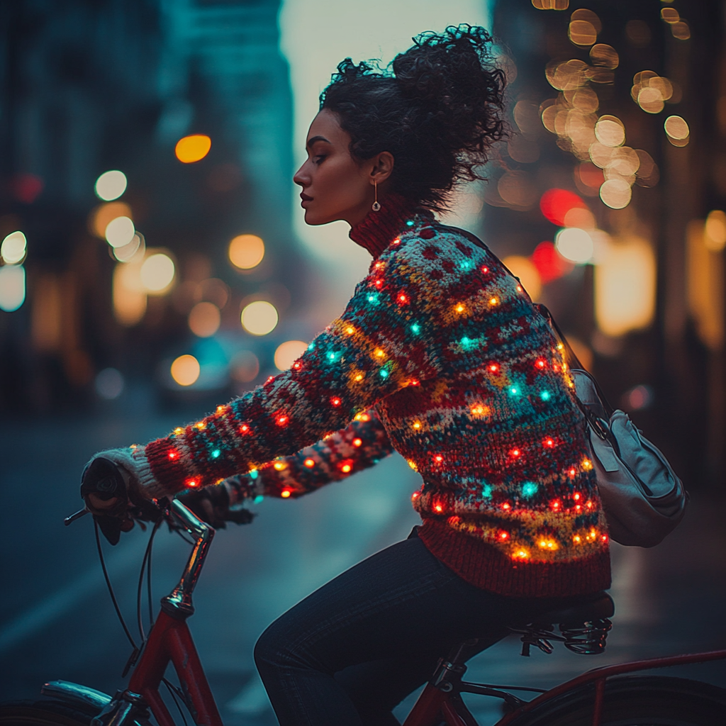 A Stylish Person Riding Christmas Bicycle